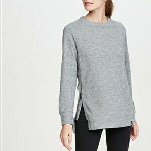 Varley Sierra Pullover Side Zip Grey Knit Crewneck Long Sleeve Ribbed Sweater